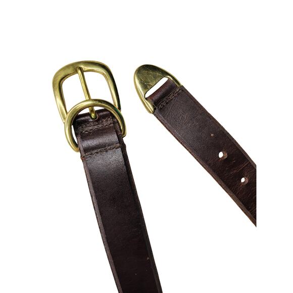 1980s Gloria Vanderbilt Brown Leather Belt Brass Hardware Tip Gently Used Medium main image 4